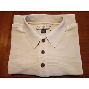 Tommy Bahama Cream Ribbed Knit Silk Polo - Men's XL